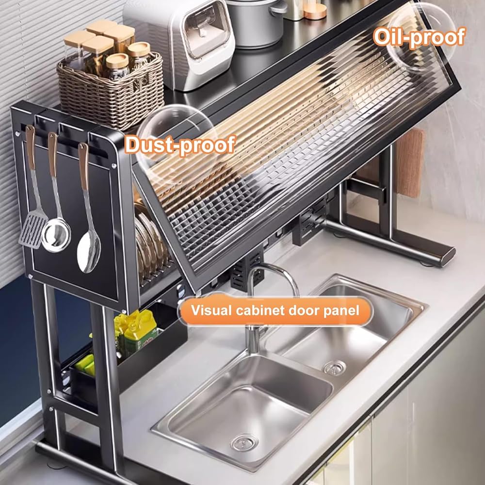 Égouttoir à vaisselle au-dessus de l'évier, grande capacité avec porte d'armoire, design peu encombrant et ventouses stables, 65 cm/24 pour un séchage efficace de la cuisine : Cuisine et Maison