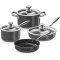 Lot de 7 casseroles et poêles en acier inoxydable antiadhésives, en granit, avec poêles et casseroles, non toxique, passe au lave-vaisselle et compatible avec tous les types de cuisinières (gaz, : Cuisine et Maison