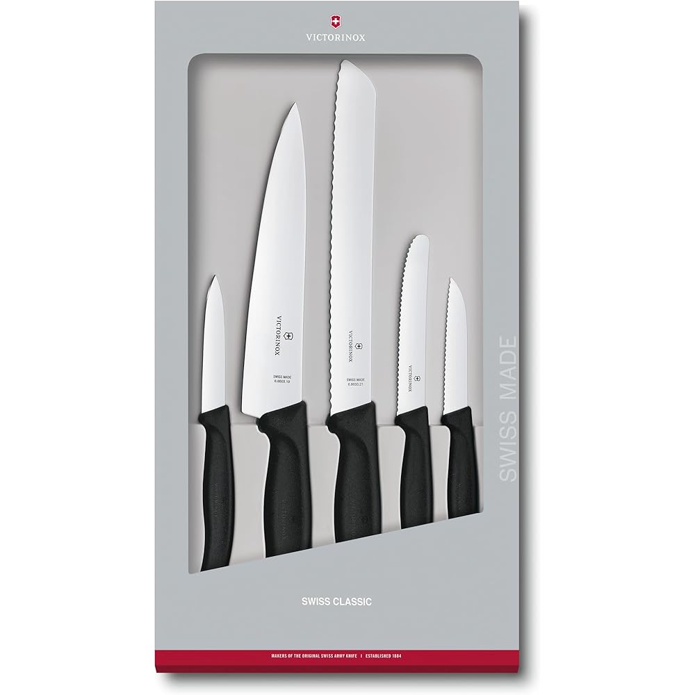 Victorinox Swiss Classic, Jeu de Couteaux de Cuisine, 5 Pièces en Boîte Cadeau, Lame en Acier Inoxydable, Noir : Cuisine et Maison