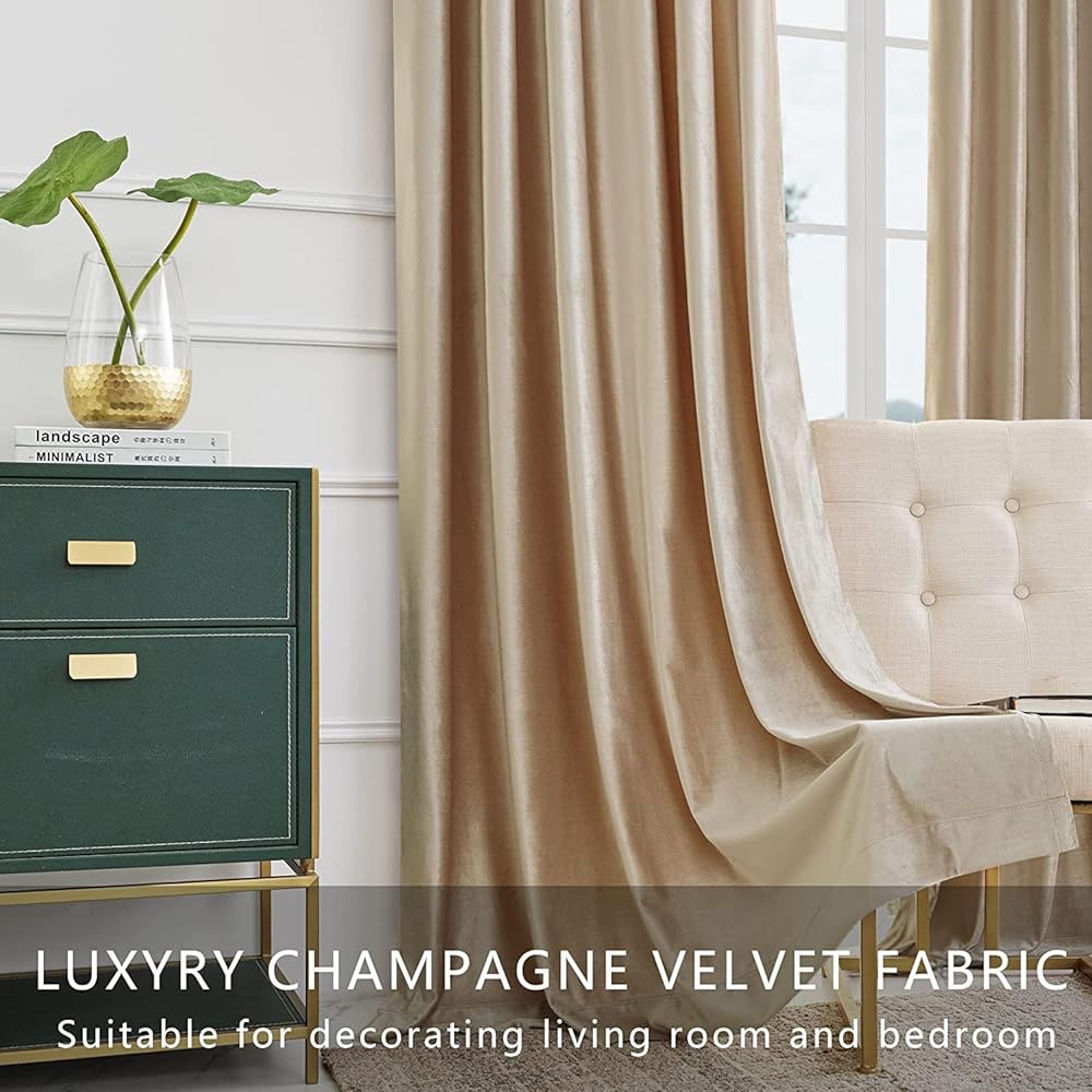 SANCHUNG Rideaux en Velours Champagne pour Salon Isolation Thermique 2 Panneaux Rideaux Occultants avec Passe-Tringle pour Chambre 132 x 285 CM : Cuisine et Maison