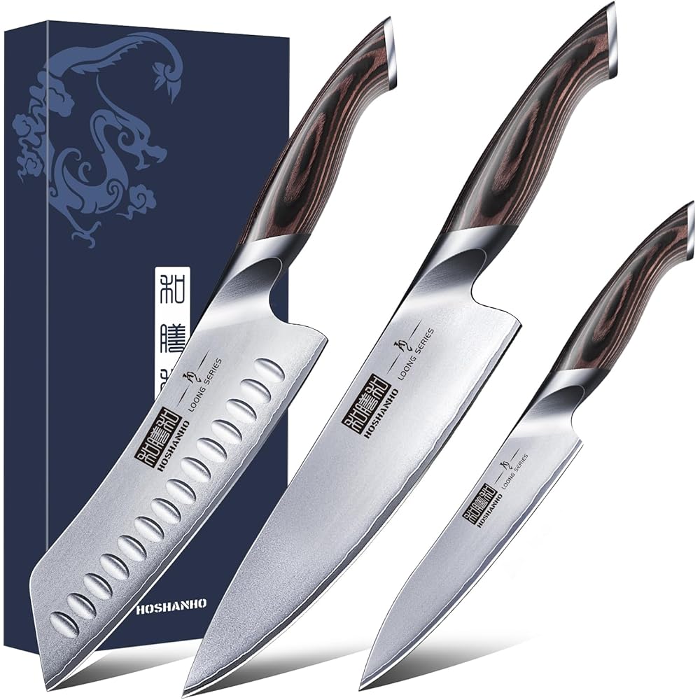 HOSHANHO 3 Pièces Set Couteau Cuisine Super Aiguisé, Couteau Japonais Professionnel, Couteaux de Cuisine en Acier Inoxydable Allemand : Cuisine et Maison