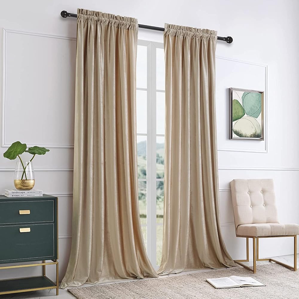 SANCHUNG Rideaux en Velours Champagne pour Salon Isolation Thermique 2 Panneaux Rideaux Occultants avec Passe-Tringle pour Chambre 132 x 285 CM : Cuisine et Maison