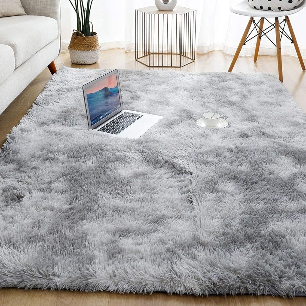 Leesentec Tapis Doux Salon Tapis Anti Slip Moelleux Chambre Tapis Tapis Shaggy Tapis De Sol Grand pour Couloir Chambre (Gris/Blanc, 160 * 200) : Cuisine et Maison
