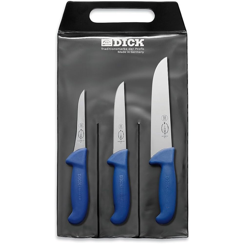 Dick set de couteaux Ergogrip 3 pièces, Argent,bleu : Cuisine et Maison
