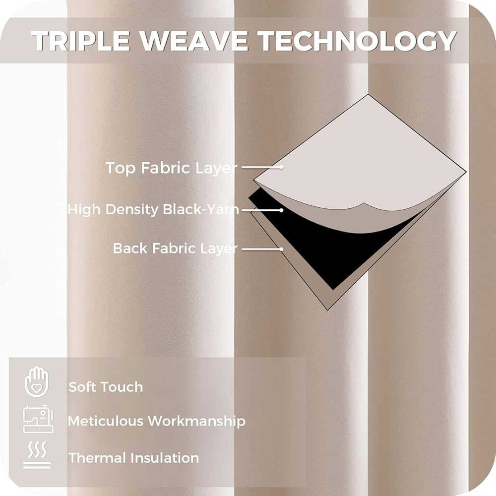 MRTREES Rideau Occultant Thermiques 140x270 cm Beige Rideau Thermique Isolant Anti Froid Chaleur pour Salon Chambre Rideau Séparation de Pièce pour Cuisine Rideau Dressing Lot de 2 à Oeillets : Cuisine et Maison