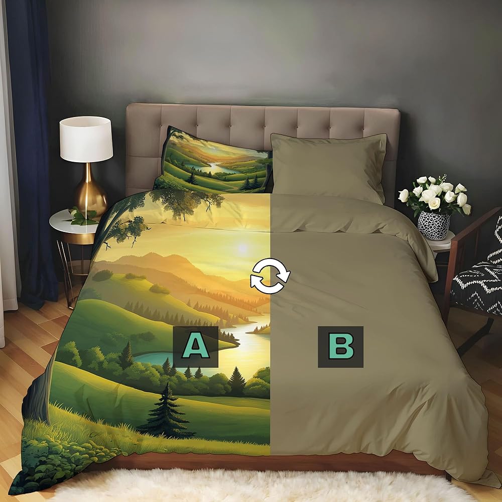 MULERN Parure de lit Coucher De Soleil Collines, Parure de Couette pour Enfants, Paysage Plantes Douce Microfibre Respirante 240x260cm Housse de Couette avec Fermeture éclair et 2 taie d'oreiller : Cuisine et Maison