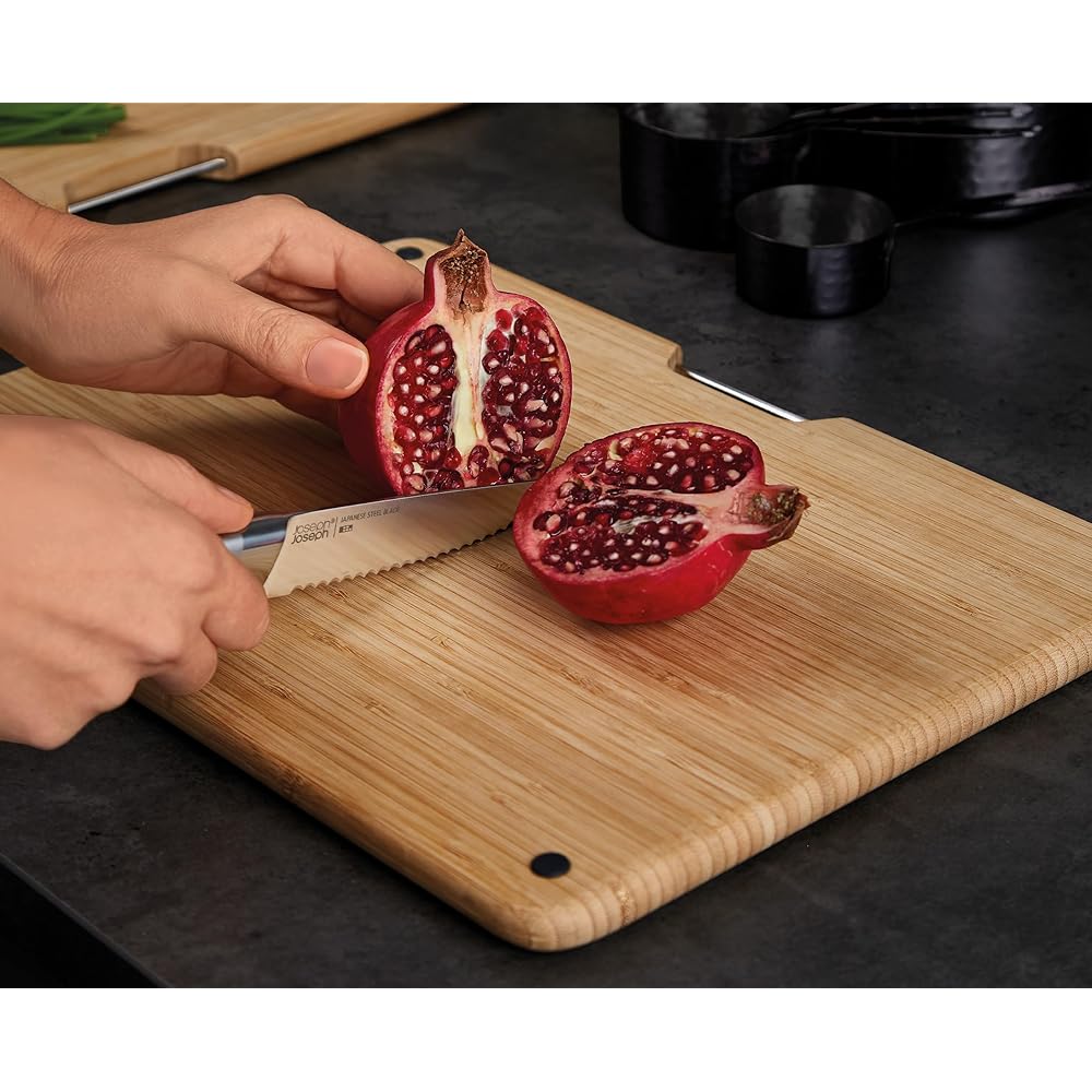 Joseph Joseph Folio Ensemble de 3 Planches à Découper de Cuisine en Bois, Antidérapantes, avec étui de rangement en Acier Inox, Grand : Cuisine et Maison