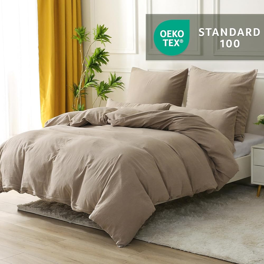 SOULFUL Housse de Couette 220x240 Gaze de Coton Beige-Café, Parure de Housse de Couette avec Fermeture Éclair, Certifié Oeko-TEX, Parure de Lit 2 Personnes 220x240 cm avec 2 Taie d'oreiller 65x65 cm : Cuisine et Maison