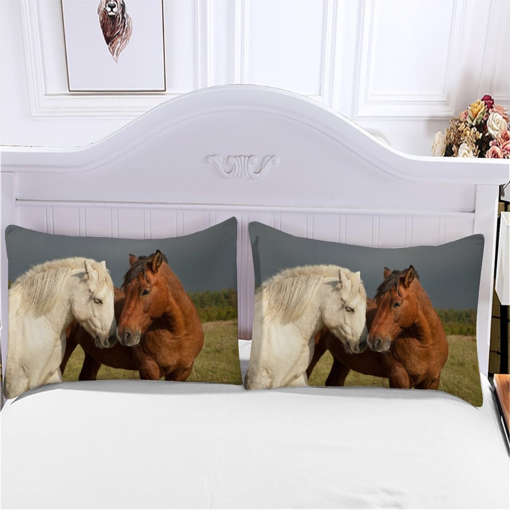 ARiXIaNg Housse de Couette 240x260 cm Adulte Cheval Parure de Lit 2 Personnes 3D Motif Animal Doux Microfibre Literie avec Fermeture Éclair et 2 Taies d'oreiller 50x75cm : Cuisine et Maison