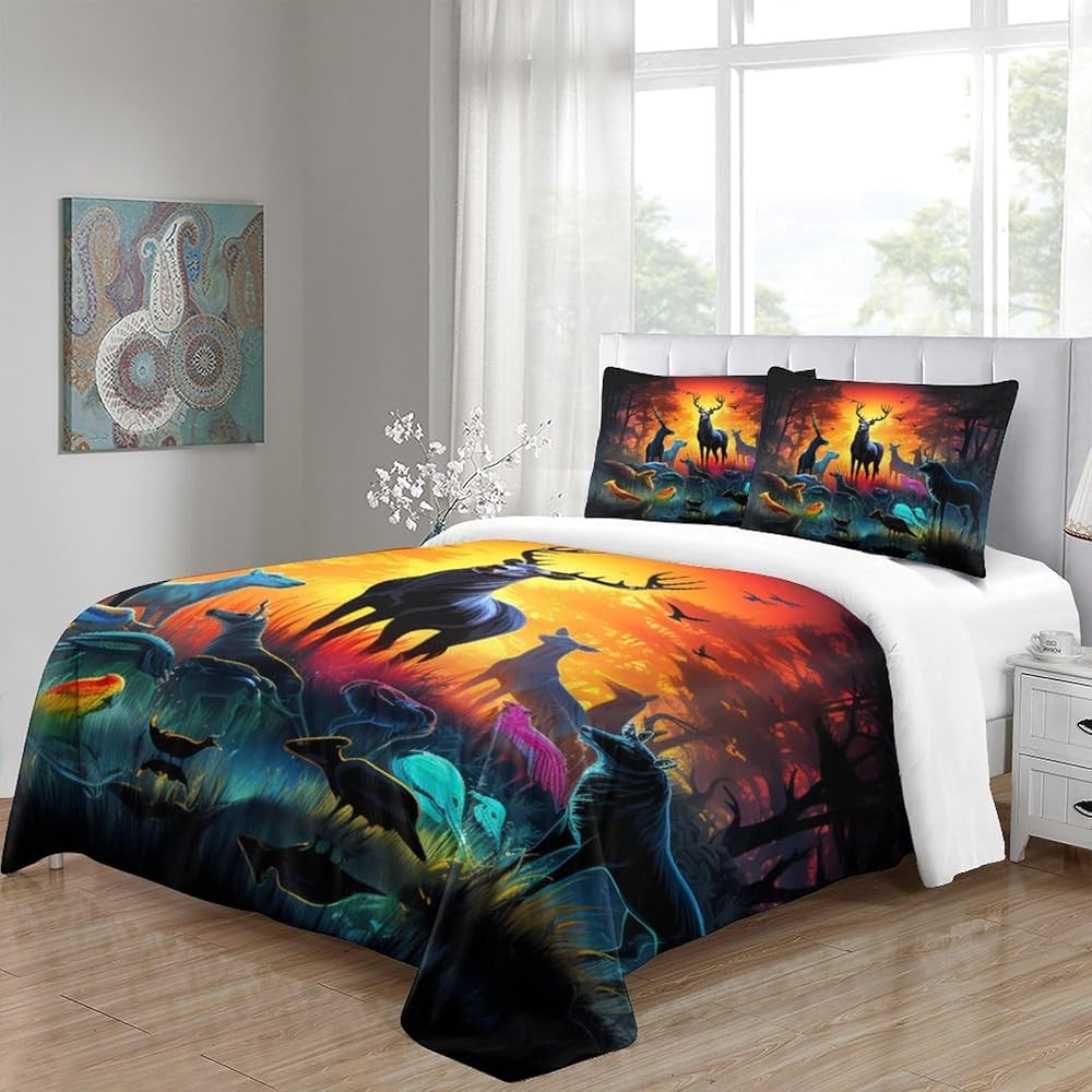 Animaux de la forêts 2 Pièces avec Fermeture Éclair,pour Adultes Hommes Jeunes Garçons Enfants Housse De Couette Super King（260x220cm） : Cuisine et Maison