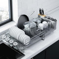 Kitsure Grand égouttoir à vaisselle – Égouttoir à vaisselle extensible multifonction pour comptoir de cuisine, égouttoir à vaisselle antirouille avec couverts et porte-gobelets 68,6 cm (L) x 32,8 cm : Cuisine et Maison