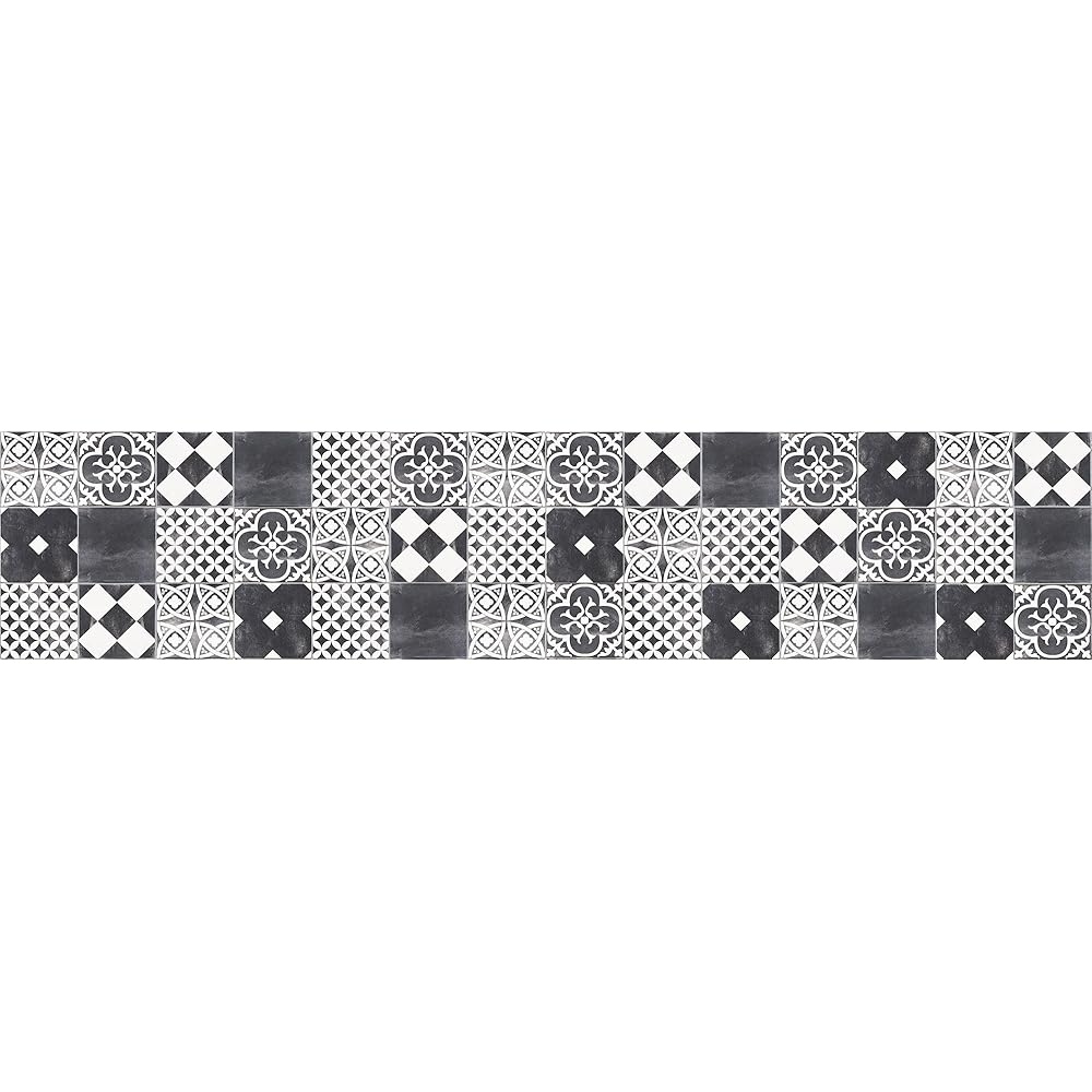 CREARREDA Tapis de Cuisine antidérapant Carreaux de Ciment en Ardoise 240x50 cm Tapis de Protection de Sol en Vinyle 100% fabriqué en Italie, avec Encre Non Toxique, Ignifuge et résistant à l'eau : Cuisine et Maison
