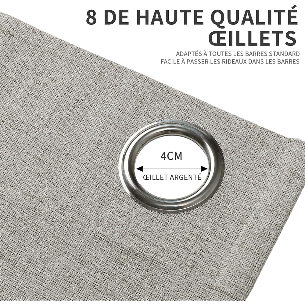 Joydeco 100% Rideau Occultant 2 Pièces, Lin Rideau Thermique Isolant Anti Chaleur Texturé Tenture Opaque à Oeillets Isolation Lumiere Anti UV Decoration Chambre Maison Salon Intérieurs : Cuisine et Maison