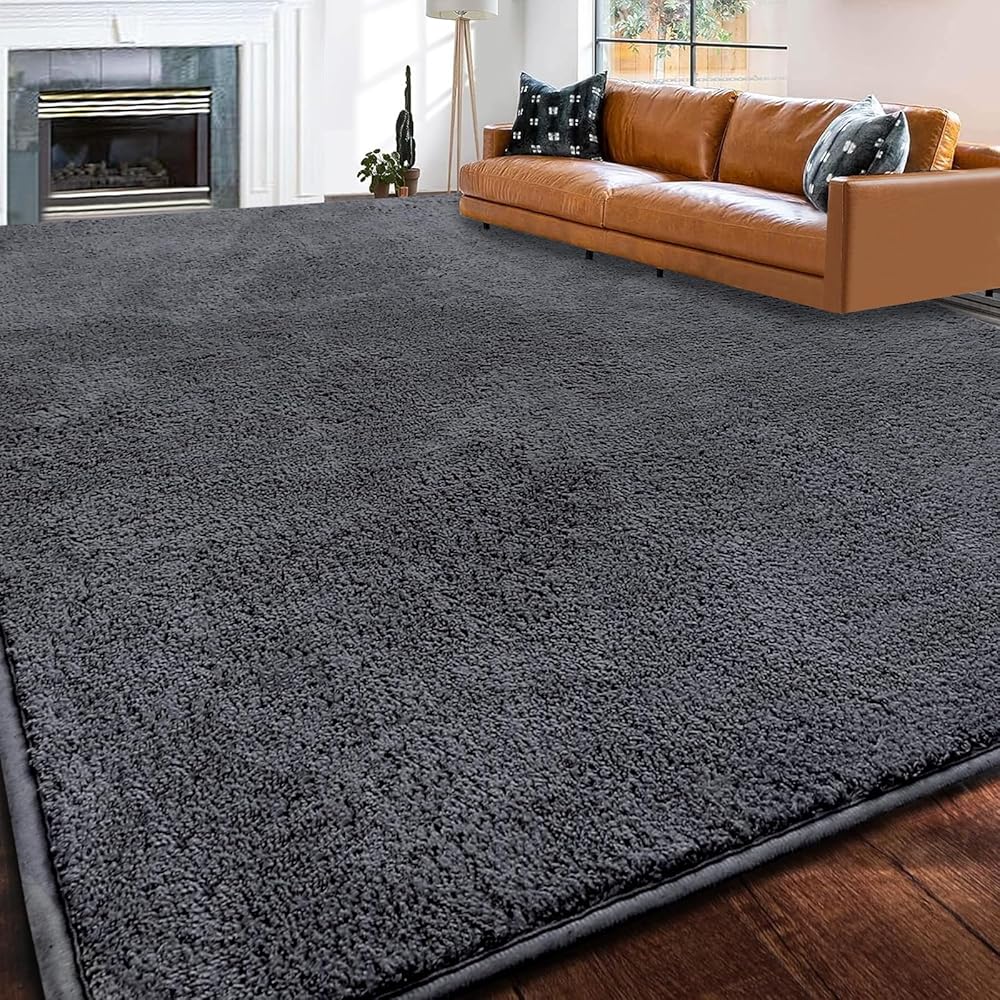 RTBQJ-AT Tapis en microfibre moelleuse et lavable pour salon et chambre à coucher - Gris uni - Taille XL - 200 x 300 cm : Cuisine et Maison