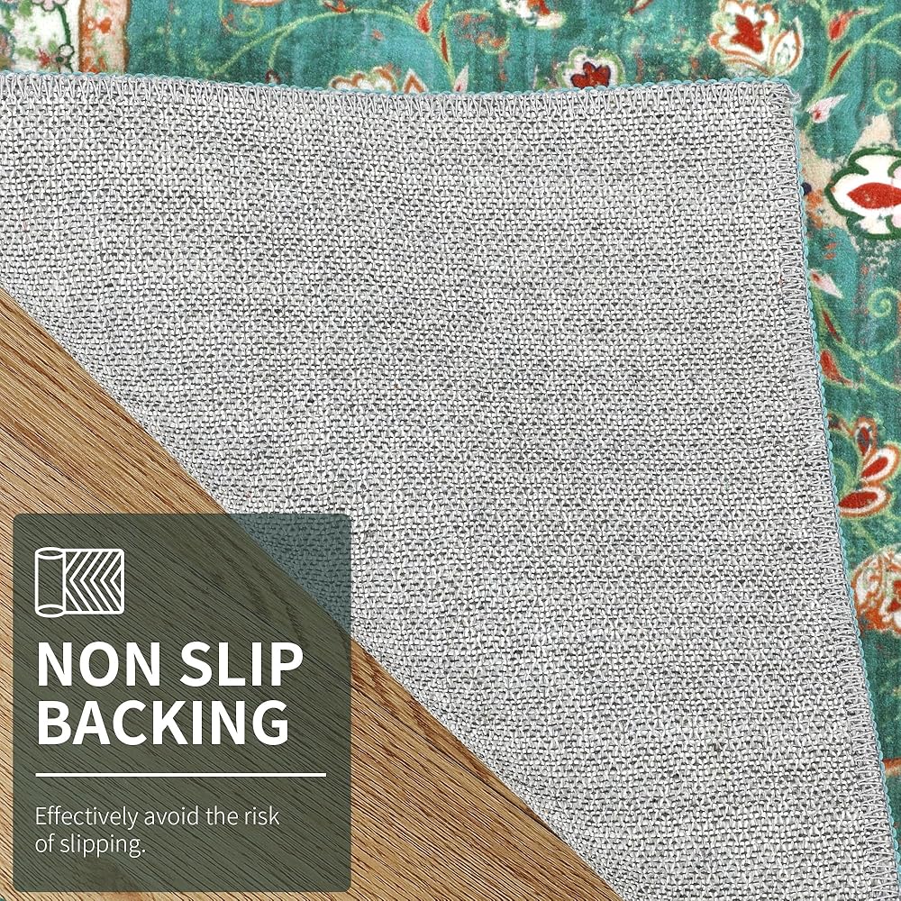 Enyhom Tapis de couloir extra long, vintage, antidérapant, lavable, pour couloir, entrée, buanderie, chambre à coucher, 80 x 300 cm, vert : Cuisine et Maison