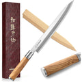 HEZHEN Couteau Sashimi 27CM,Style Japonais Forger l'acier Yanagiba Couteau,Couteau à Sushi Filetage,Manche en Bois D'olivier Gaine de Couteau en Bois : Cuisine et Maison