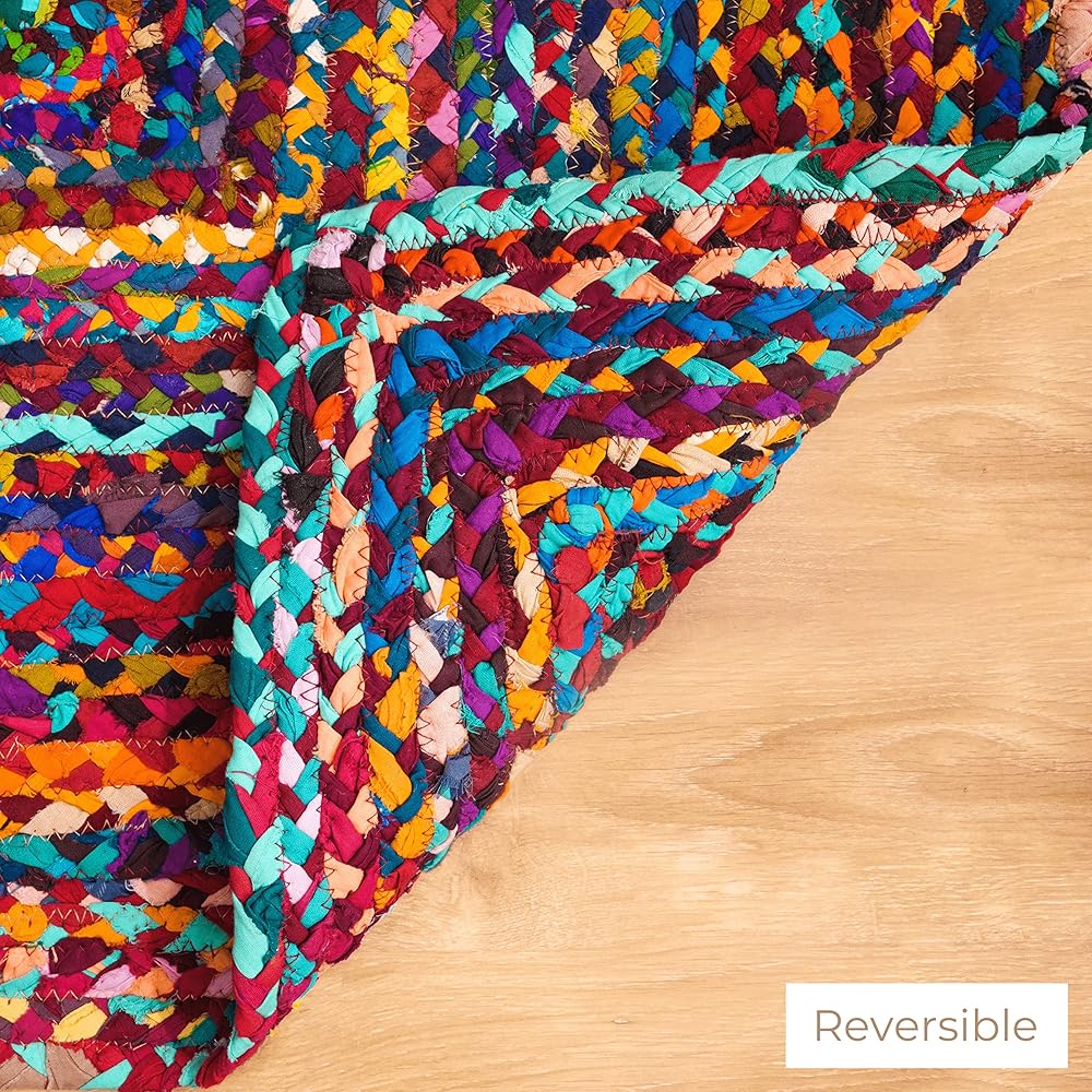 RAJRANG BRINGING RAJASTHAN TO YOU Tapis de Salon Tapis Indien Chindi tisse à la Main en matériau recyclé, décoration de Sol de Salon Multicolore - 183 X 123 cm : Cuisine et Maison