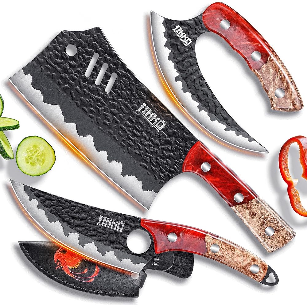 JIKKO Nouvelle Edition Phoenix – Set de Couteaux de Cuisine Japonais | 3 Couteaux Japonais en Acier Forgé | Ultra-Tranchants &amp; Coffret Cadeau : Cuisine et Maison