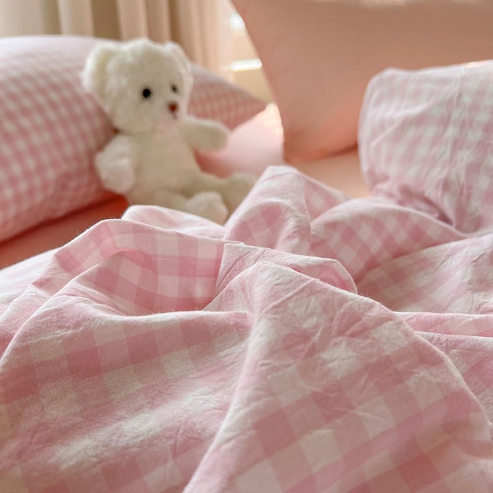 Nyescasa Housse de Couette 240x260 Rose et Blanc à Carreaux Vichy Moderne Parure de lit Adulte 2 Personnes en Microfibre Sets de Housses de Couettes avec Fermeture Éclair et 2 Taies d'oreiller 65x65cm : Cuisine et Maison