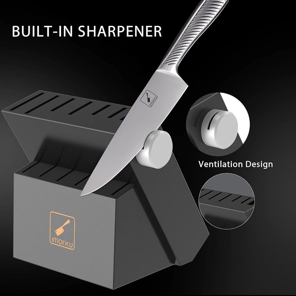 imarku Couteau Cuisine Professionnel, Set de 14 Couteaux de Cuisine en Acier Inoxydable, Bloc à Couteaux avec Aiguisoir, Poignée Ergonomique, Cadeau Fête des Pères : Cuisine et Maison