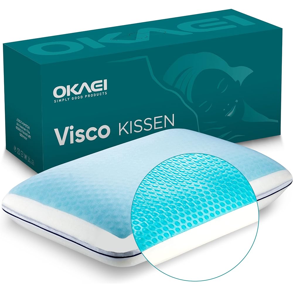 Okaei GelCell - Oreiller en Mousse à mémoire de Forme avec revêtement en Gel rafraîchissant - Oreiller orthopédique pour douleurs cervicales - Oreiller Ergonomique - 60 x 40 x 15 cm : Cuisine et Maison