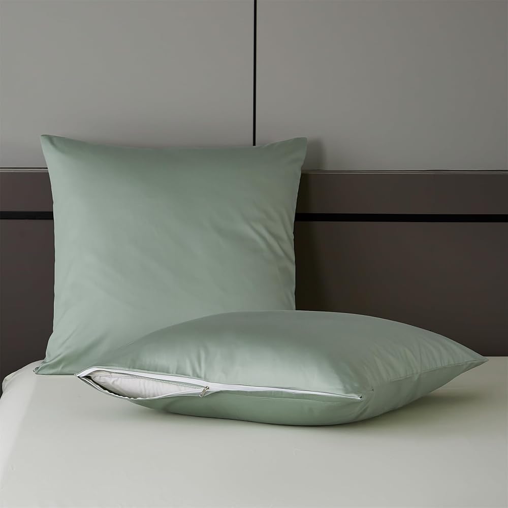 Gezu Housse de Couette en Satin de Coton 220x240cm Vert 100% Coton Parure de Lit 2 Personne Naturel Coton à Longues Fibres Moderne Doux Linge de Lit avec Fermeture Éclair avec 2 Taies d'oreiller 65x65 : Cuisine et Maison
