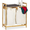 Relaxdays, nature Panier bambou 2 sacs 2 compartiments surface de rangement coffre à linge, 60 L, polyester, 1 élément : Cuisine et Maison