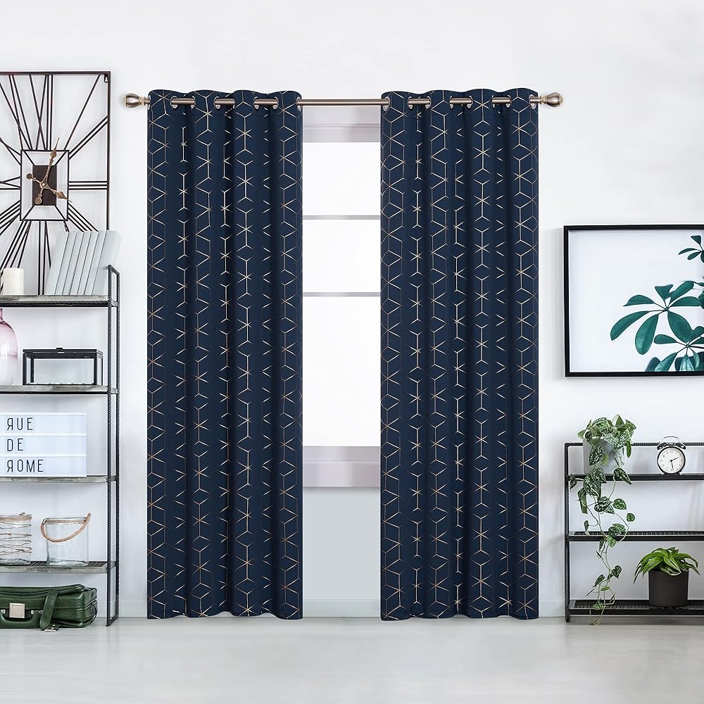 Deconovo Lot de 2 Rideaux Occultants Rideaux Chambre Fille Thermique Anti Froid Isolant avec Oeillets Bleu Marine 132x229cm : Cuisine et Maison