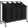 Mondeer Panier à linge 4 compartiments - Panier à linge avec 4 poches en tissu amovibles - Panier à linge sur roulettes - 4 x 35 l - Noir : Cuisine et Maison