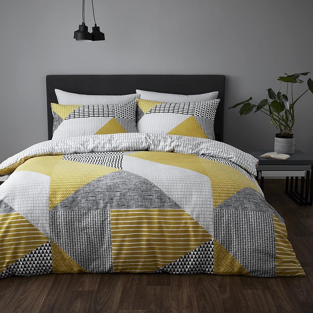 Catherine Lansfield Larsson Geo Ochre Parure de lit 200 x 220 + 65 x 65 cm (2) : Cuisine et Maison
