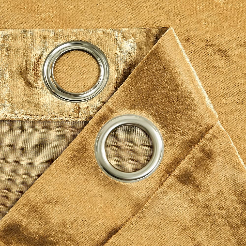 GIGIZAZA Rideaux en Velours d'Or 140 x 240 cm (Large X Longue) - Occultants Eyelet Spot pour Salon et Chambre à Coucher - Isolants 2 Pièces : Cuisine et Maison