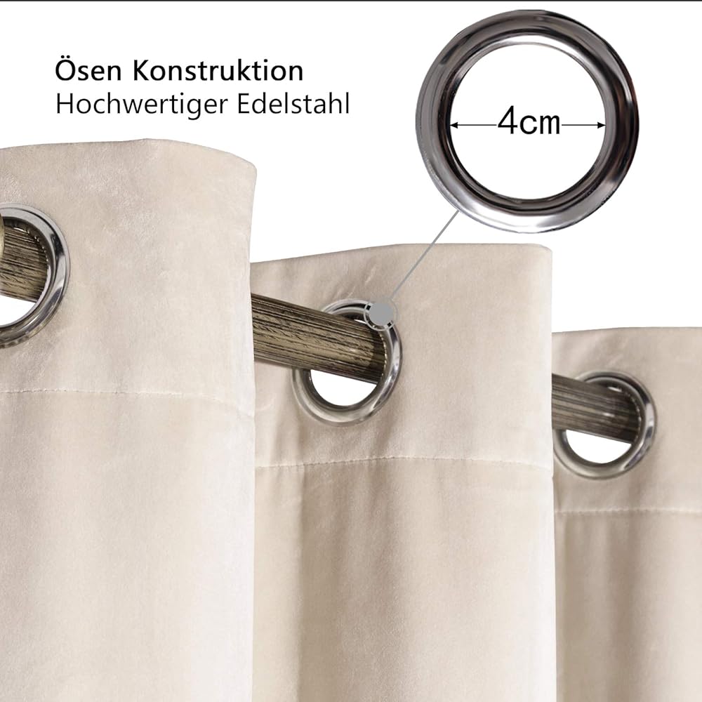 WOLTU Lot de 2 Rideaux Draperies Thermique à Oeillets Rideau Opaque Occultant en Velours Décoration de Fenêtre pour Chambre Beige, 140x245 cm : Cuisine et Maison
