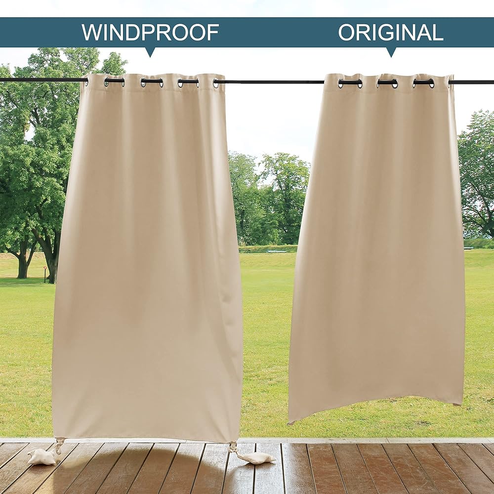 PONY DANCE Rideau pour Pergola - Rideaux d'Extérieur Contre Vent Occultant Thermique Imperméable pour Patio Terrasse Chambre Maison Douche de Piscine, 2 Pcs, 132cm x 243, Jaune Beige : Jardin