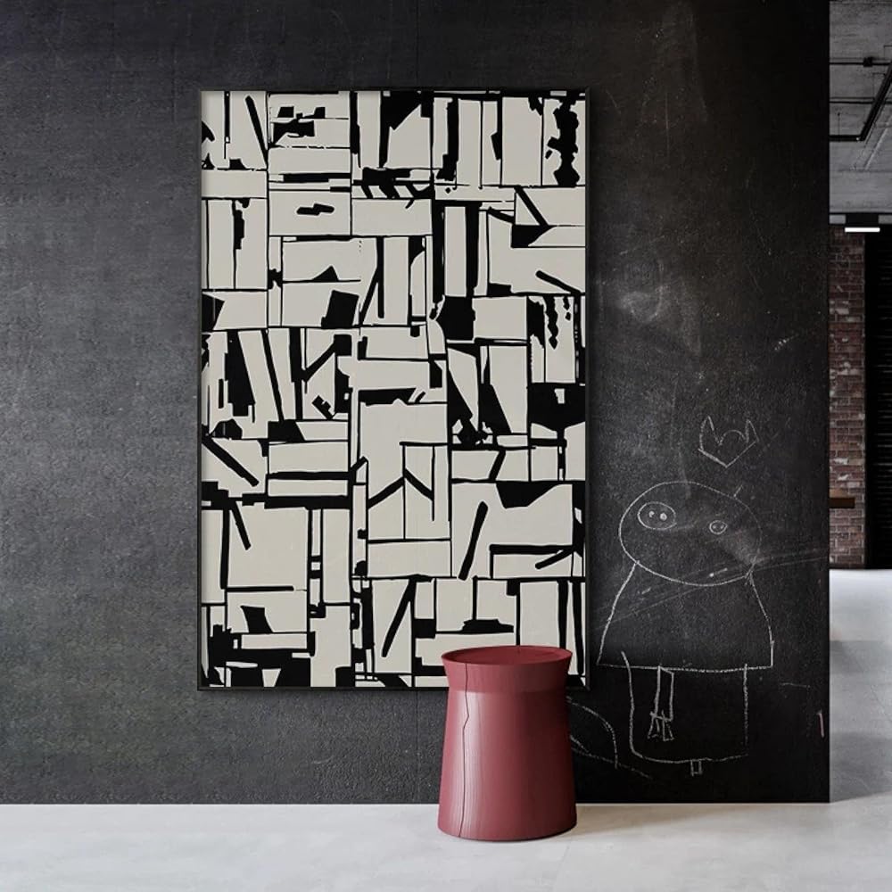 KADING Moderne Style Industriel Noir et Blanc Peinture Murale Beige Géométrique Art Print Home Decor pour Salon Intérieur Affiches 60x92cm(24x36in) Cadre Intérieur : Cuisine et Maison