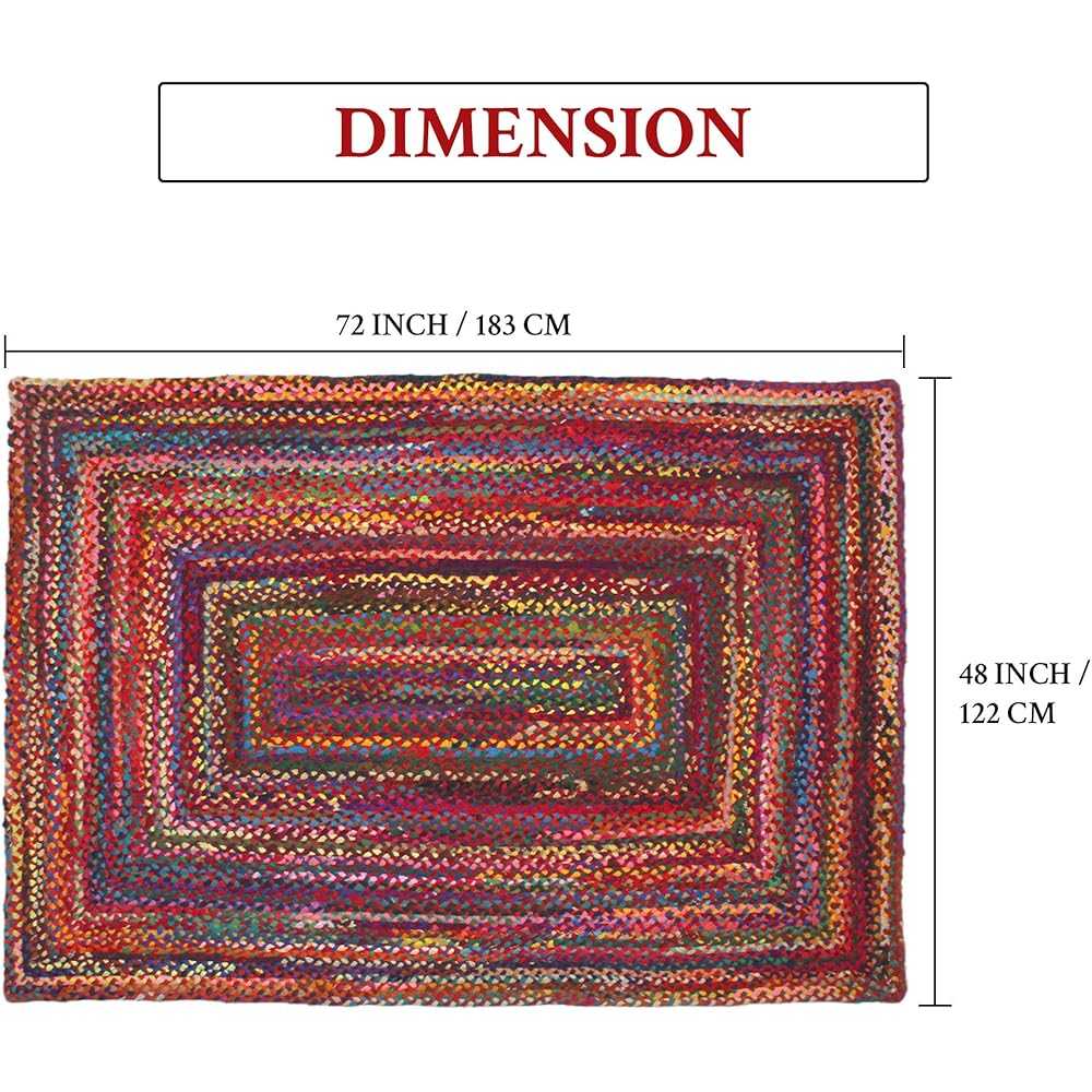 RAJRANG BRINGING RAJASTHAN TO YOU Tapis de Salon Tapis Indien Chindi tisse à la Main en matériau recyclé, décoration de Sol de Salon Multicolore - 183 X 123 cm : Cuisine et Maison