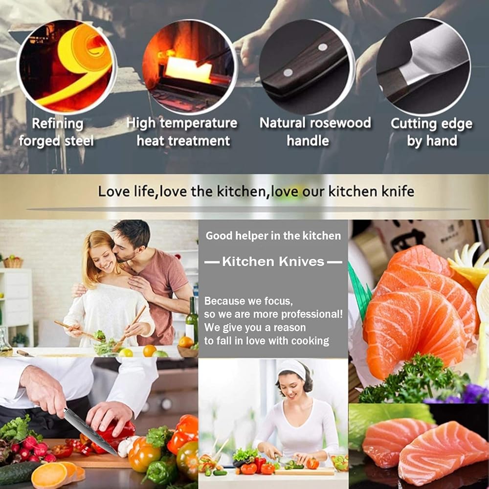 MDHAND Couteaux de Cuisine, Couteau Japonais Tranchant en acier inoxydable en plusieurs tailles avec Poignée confortable, Couteau de Chef Antirouille Cuisine et Cadeau Disponibles (5PCS) : Cuisine et Maison