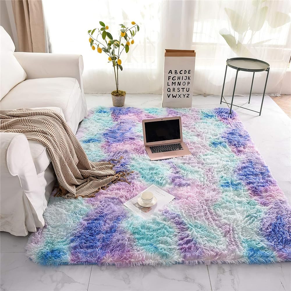 ROHATIM Tapis Salon Shaggy Descente de lit Chambre Grande Taille Tapis Moelleux Carpette pour Chambre Tapis Décoratif de Style Moderne pour Salon Chambre Canapé Natte(Bleu Violet,200 x 300 cm) : Cuisine et Maison
