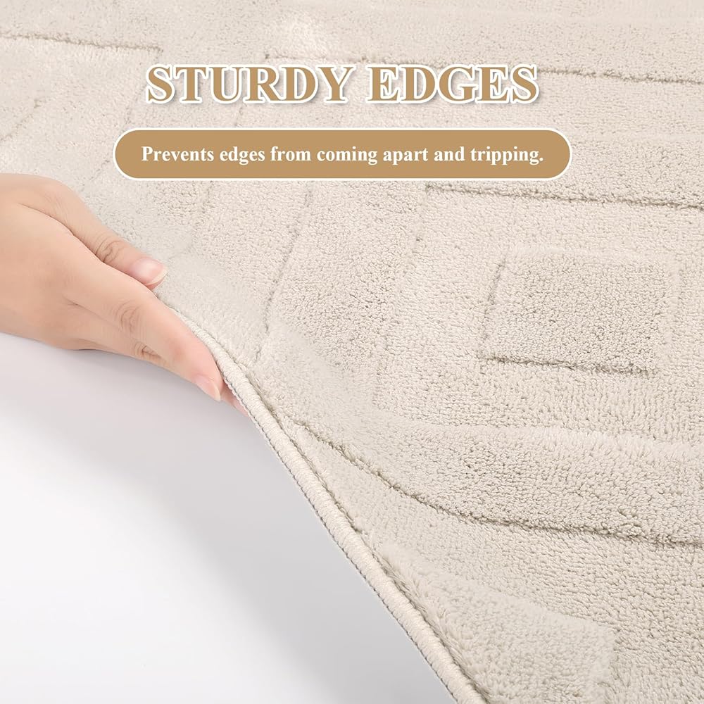 Enyhom Grand tapis géométrique doux lavable en machine pour chambre à coucher - Design moderne - Antidérapant et résistant aux taches - Pour cuisine, salle à manger, salon (crème, 140 x 200 cm) : Cuisine et Maison