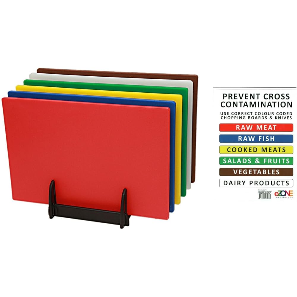 Grandes planches à découper professionnelles avec codes couleurs pour la préparation des aliments Lot de 6, étagère et support : Cuisine et Maison