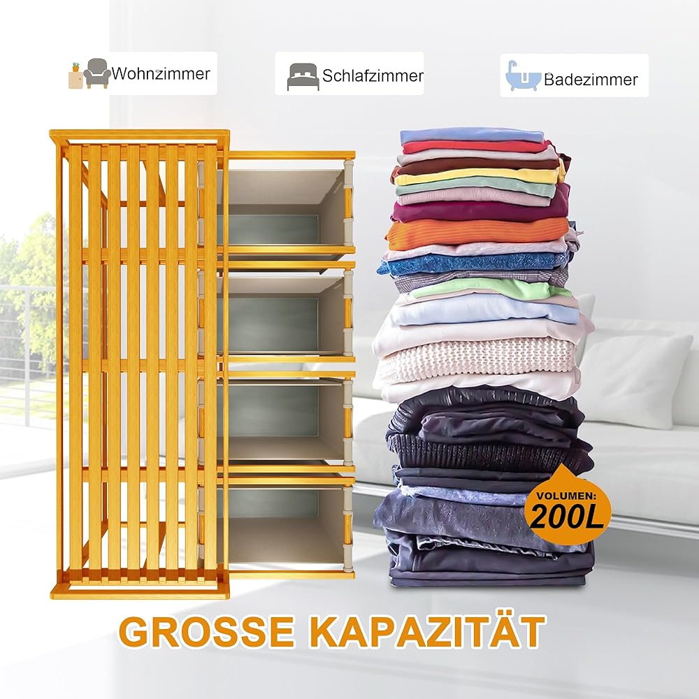 AdelDream Panier à linge en bambou à 4 compartiments panier à linge design arqué Gris clair 200L : Cuisine et Maison
