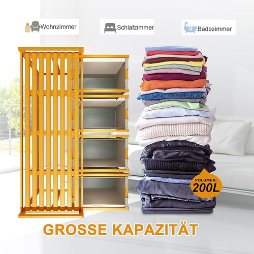 AdelDream Panier à linge en bambou à 4 compartiments panier à linge design arqué Gris clair 200L : Cuisine et Maison