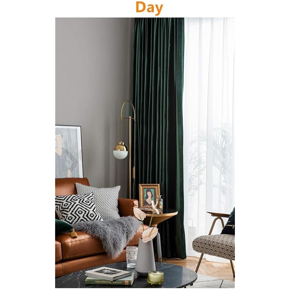 MYRU Lot De 2 Rideaux en Velours Nordique oeillet Rideaux occultants de Luxe Vert foncé pour Chambre et Salon (Vert Foncé,2 x L 140 X H 230 cm) : Cuisine et Maison