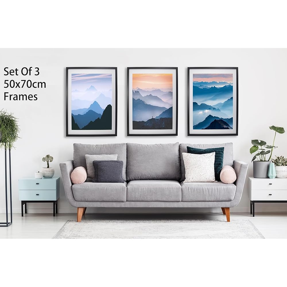 Lot de 3 cadres photo noirs de 50 x 70 cm avec passe-partout pour poster de 40 x 60 cm, 70 x 50 cm avec passe-partout sans acide pour photo de 40 x 60 cm (noir) : Cuisine et Maison