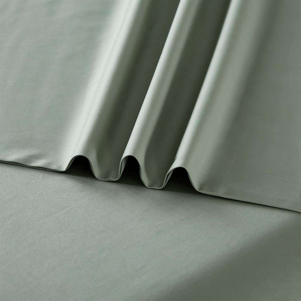 Gezu Housse de Couette en Satin de Coton 220x240cm Vert 100% Coton Parure de Lit 2 Personne Naturel Coton à Longues Fibres Moderne Doux Linge de Lit avec Fermeture Éclair avec 2 Taies d'oreiller 65x65 : Cuisine et Maison