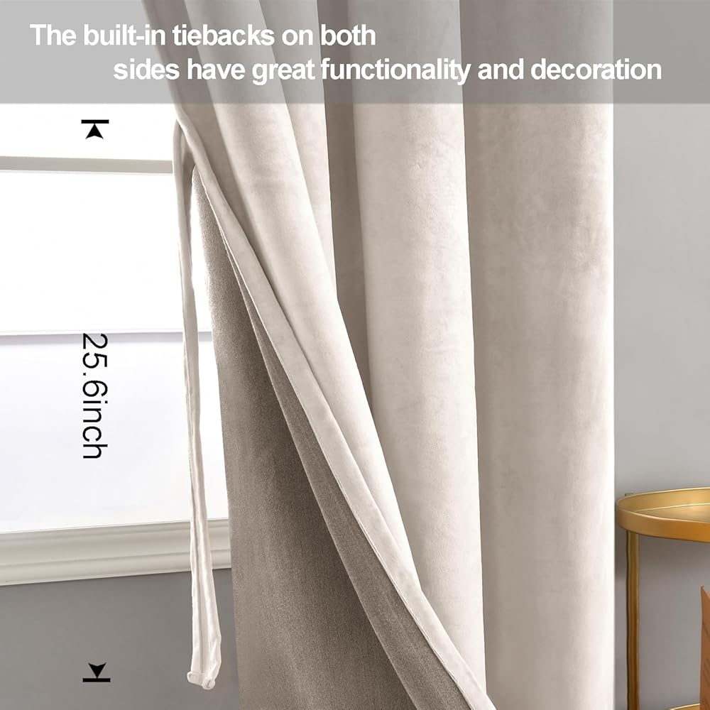 JIUZHEN Lot de 2 Rideaux Velours Occultants Doux et Opaques Rideaux à Oeillets Rideau Thermique Isolant Anti Chaleur et Frois pour Chambre Décoration 140x215cm (LxH) Beige Foncé : Cuisine et Maison
