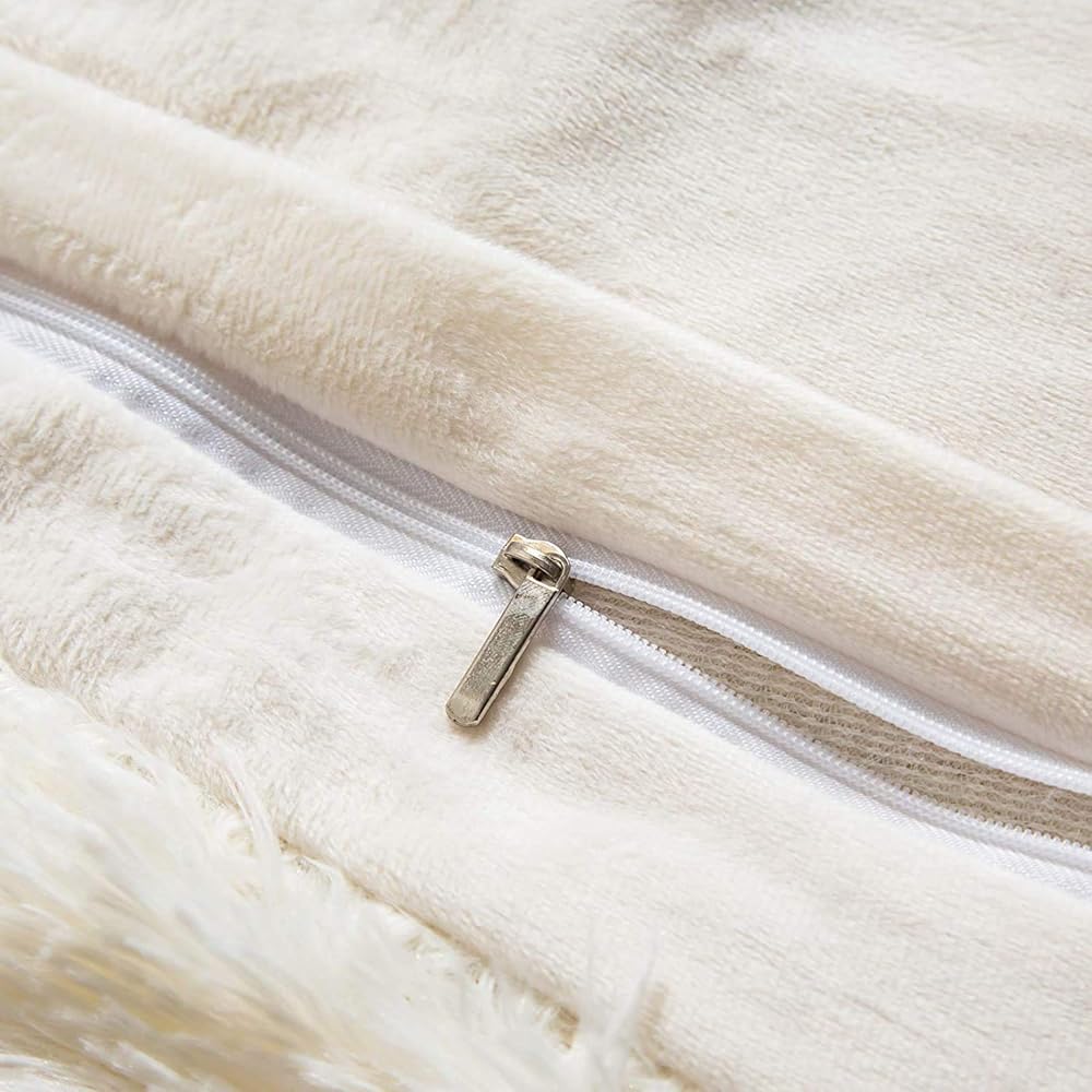 CoutureBridal Housse de Couette 220x240cm Blanc Crème Peluche Flanelle Hiver Chaude Duveteuse Parure de lit 2 Personnes 3 pièces avec Fermeture à Glissière + 2 Taies d'oreiller 65x65cm : Cuisine et Maison