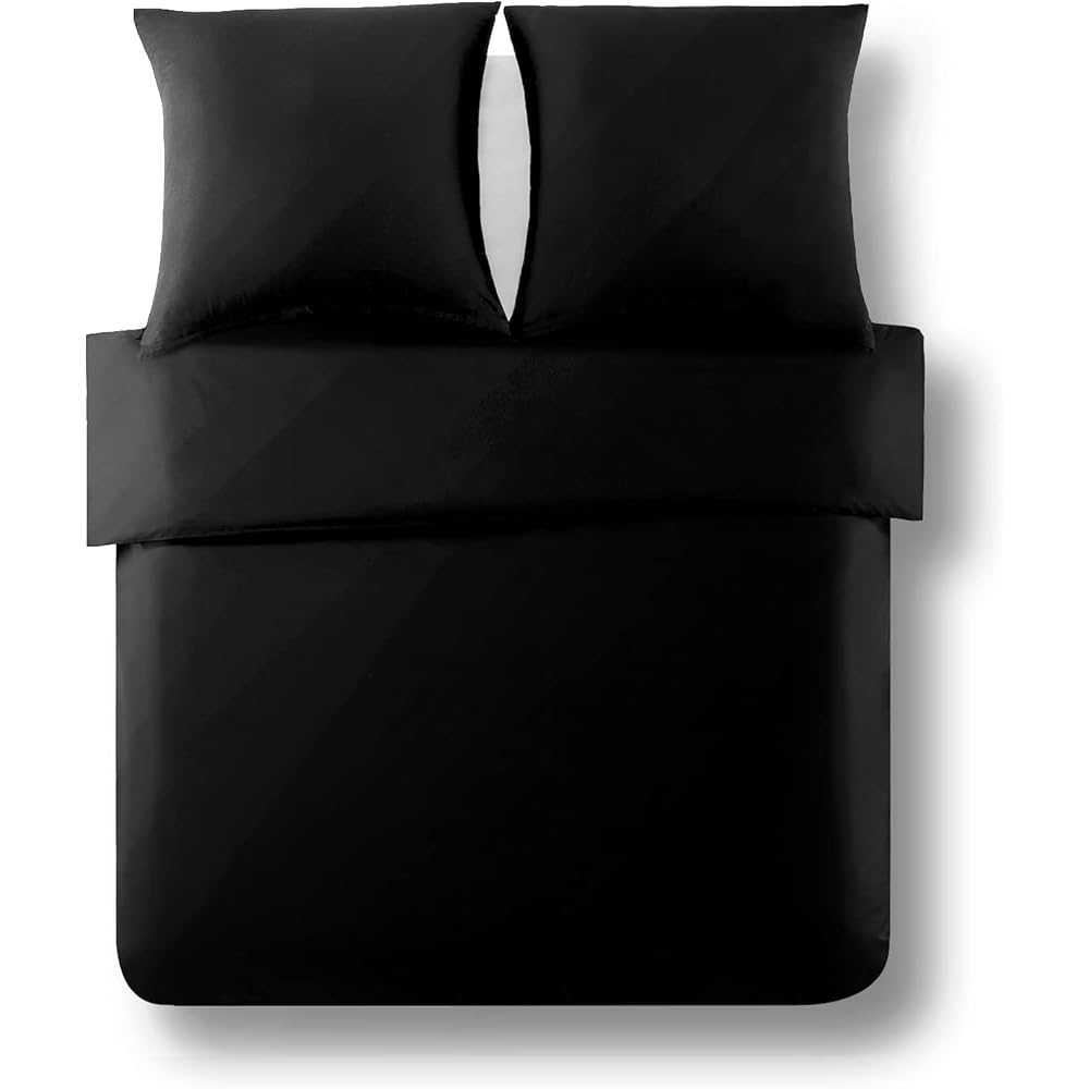 Alreya Renforcé Housse de Couette 100% Coton - 240 x 240 cm - Parure de lit avec 2 taies d'oreiller 80 x 80 cm avec Fermeture éclair - Noir : Cuisine et Maison