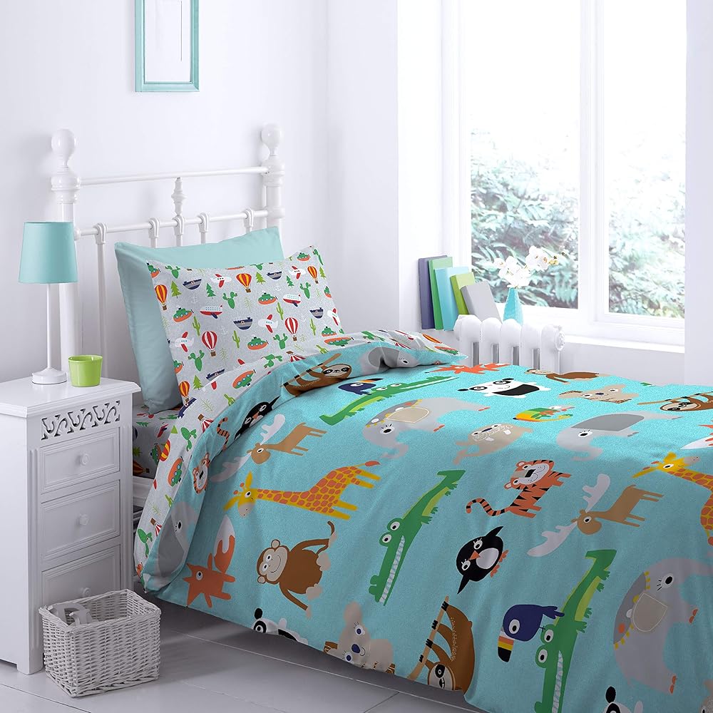 Catherine Lansfield Animal Adventures Parure de lit 160 x 200 + 50 x 80 cm et Drap Housse Blanc 90 x 200 + 50 x 80 cm : Cuisine et Maison