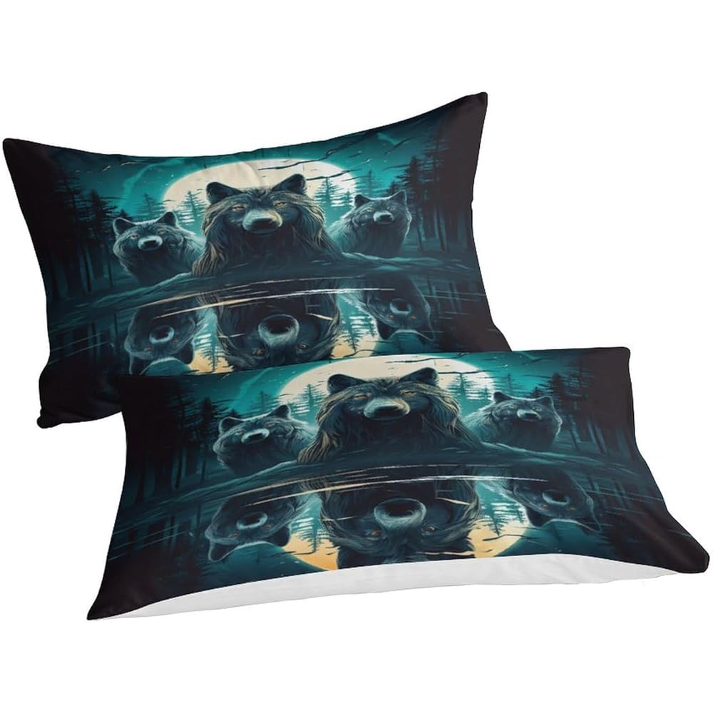 XAHEDOSGE Imprimé 3D Le Loup Ensemble De Literie avec Microfibre Super Douce Et Respirante Set De Housse De Couette 3 Pièces avec Taies d'oreiller Super King（260x220cm） : Cuisine et Maison