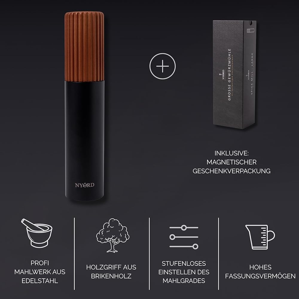 Moulin à épices avec broyeur en acier inoxydable de qualité supérieure, convient pour tous les types de sel et de poivre courants (noir) : Cuisine et Maison